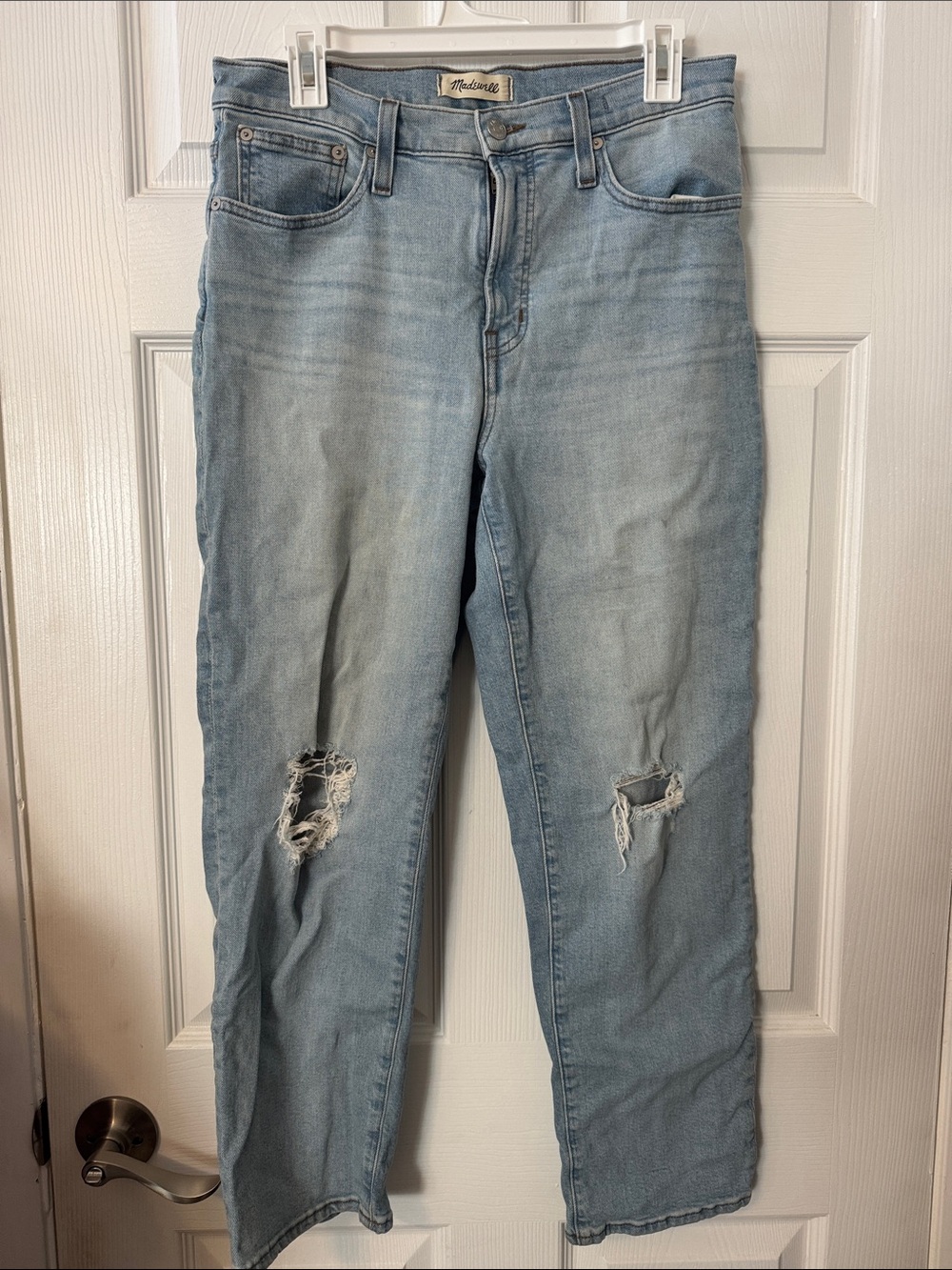 Madewell Perfect Vintage Faded Light Blue Ripped Striaght Jeans